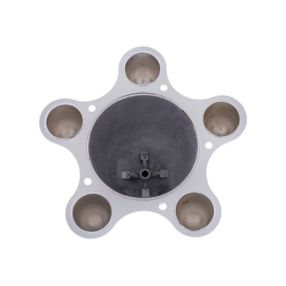 Chrome 5 on 4-1/2" Vintage Spider Wheel Hub Cover Set