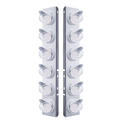 SS Front Air Cleaner Bracket W/12X 17 LED Watermelon Lights & Visors For Peterbilt -Amber LED/Clear Lens