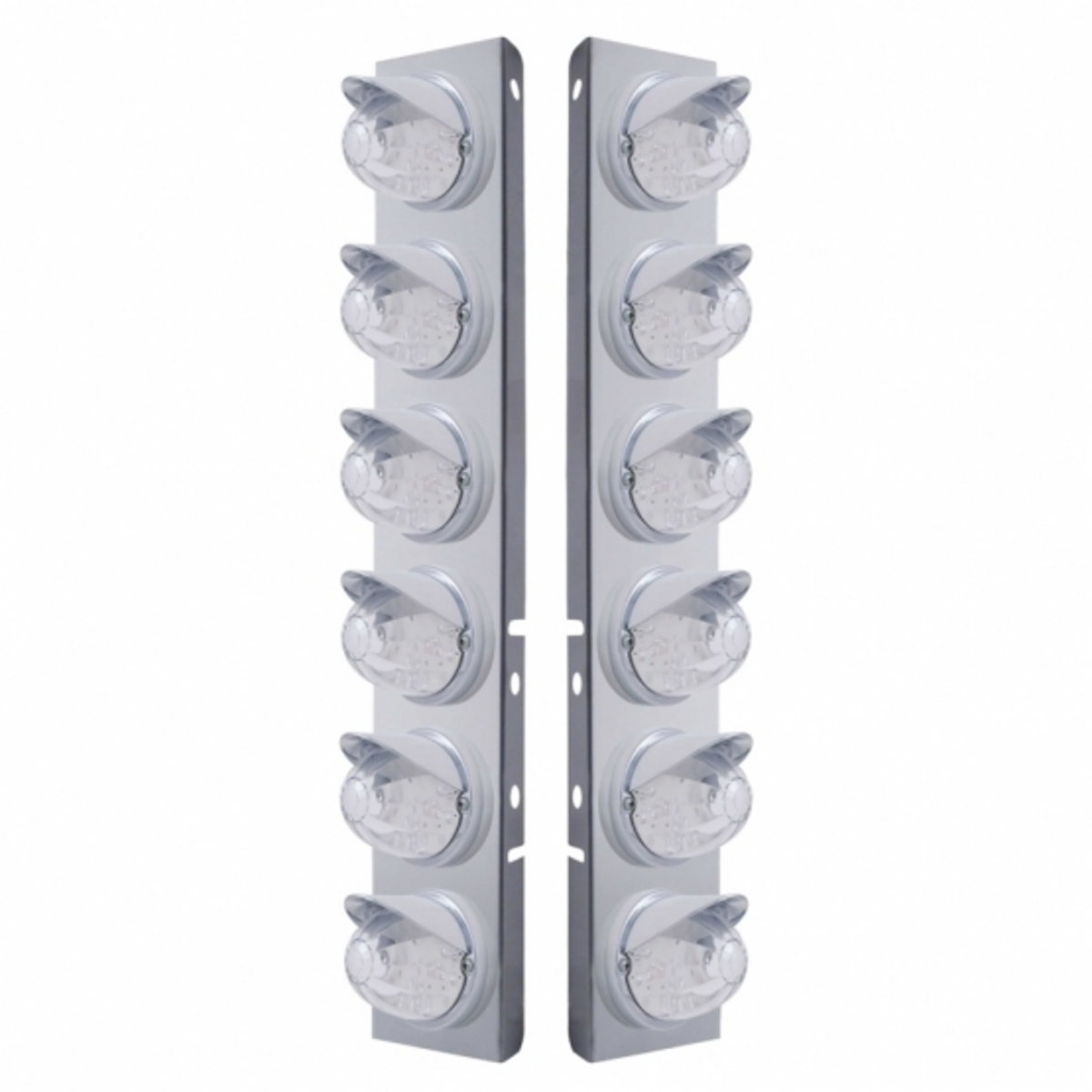 SS Front Air Cleaner Bracket W/12X 17 LED Watermelon Lights & Visors For Peterbilt -Amber LED/Clear Lens