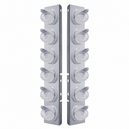 SS Front Air Cleaner Bracket W/12X 17 LED Watermelon Lights & Visors For Peterbilt -Amber LED/Clear Lens