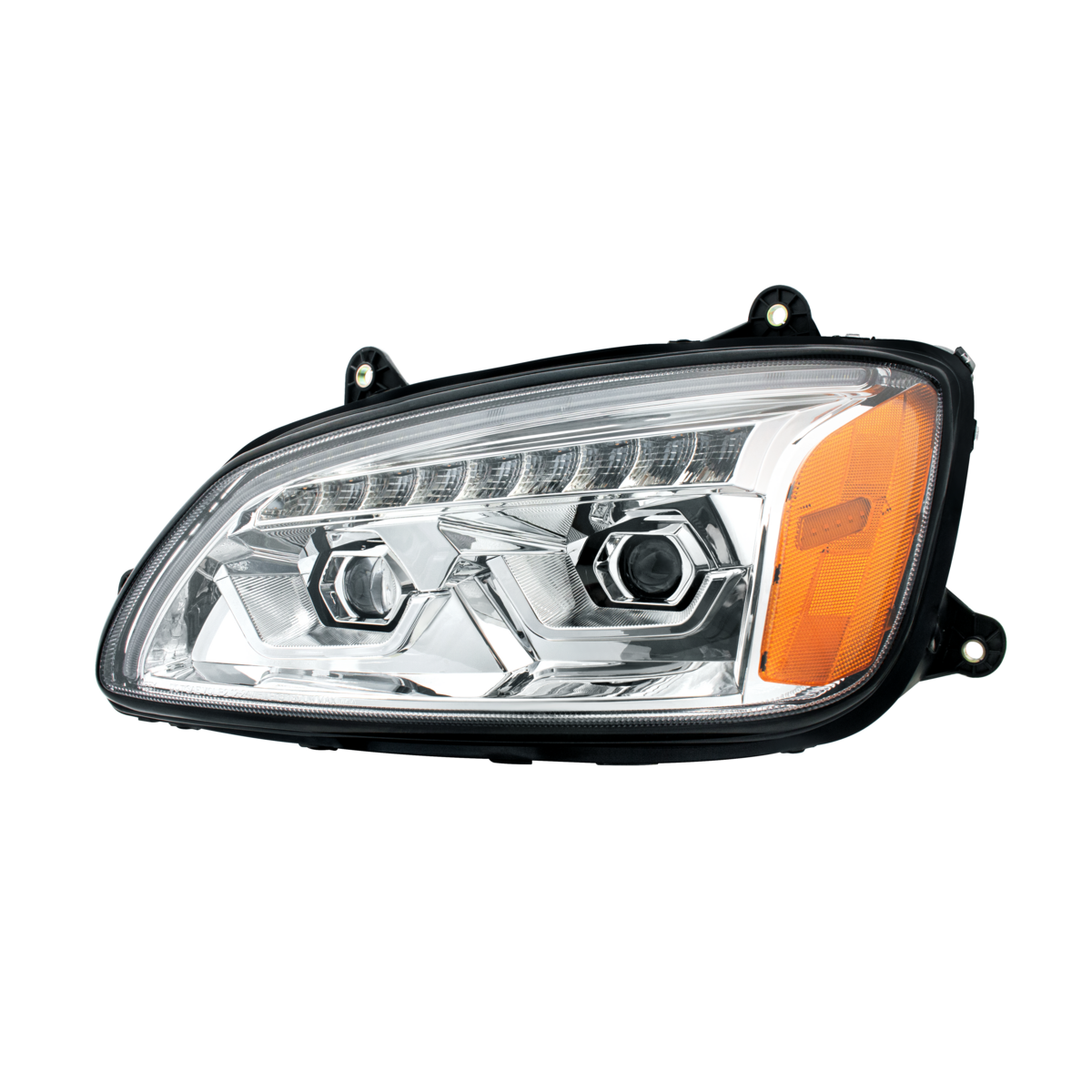 Bundle (2pcs): LED Chrome Projection Headlight With Sequential Turn Signal For 2008-2017 Kenworth T660-Driver and Passenger