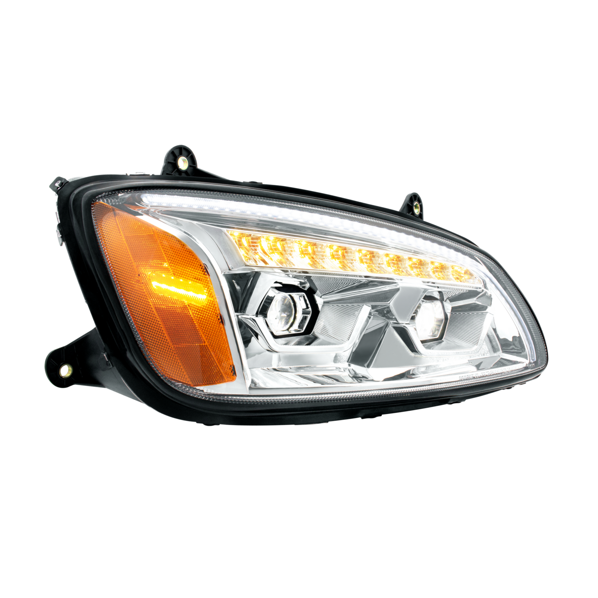 Bundle (2pcs): LED Chrome Projection Headlight With Sequential Turn Signal For 2008-2017 Kenworth T660-Driver and Passenger