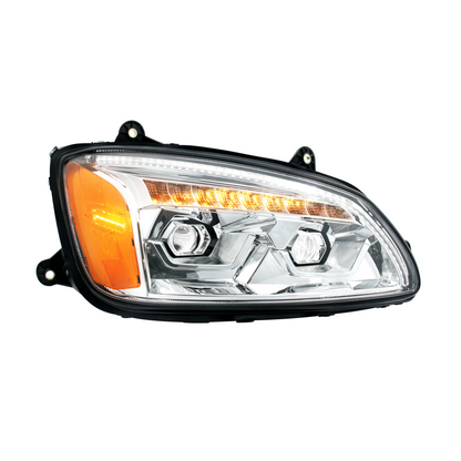 Bundle (2pcs): LED Chrome Projection Headlight With Sequential Turn Signal For 2008-2017 Kenworth T660-Driver and Passenger