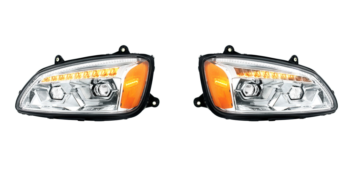 Bundle (2pcs): LED Chrome Projection Headlight With Sequential Turn Signal For 2008-2017 Kenworth T660-Driver and Passenger