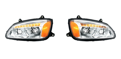 Bundle (2pcs): LED Chrome Projection Headlight With Sequential Turn Signal For 2008-2017 Kenworth T660-Driver and Passenger