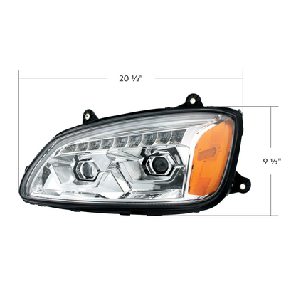 Bundle (2pcs): LED Chrome Projection Headlight With Sequential Turn Signal For 2008-2017 Kenworth T660-Driver and Passenger