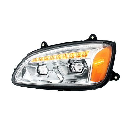 Bundle (2pcs): LED Chrome Projection Headlight With Sequential Turn Signal For 2008-2017 Kenworth T660-Driver and Passenger