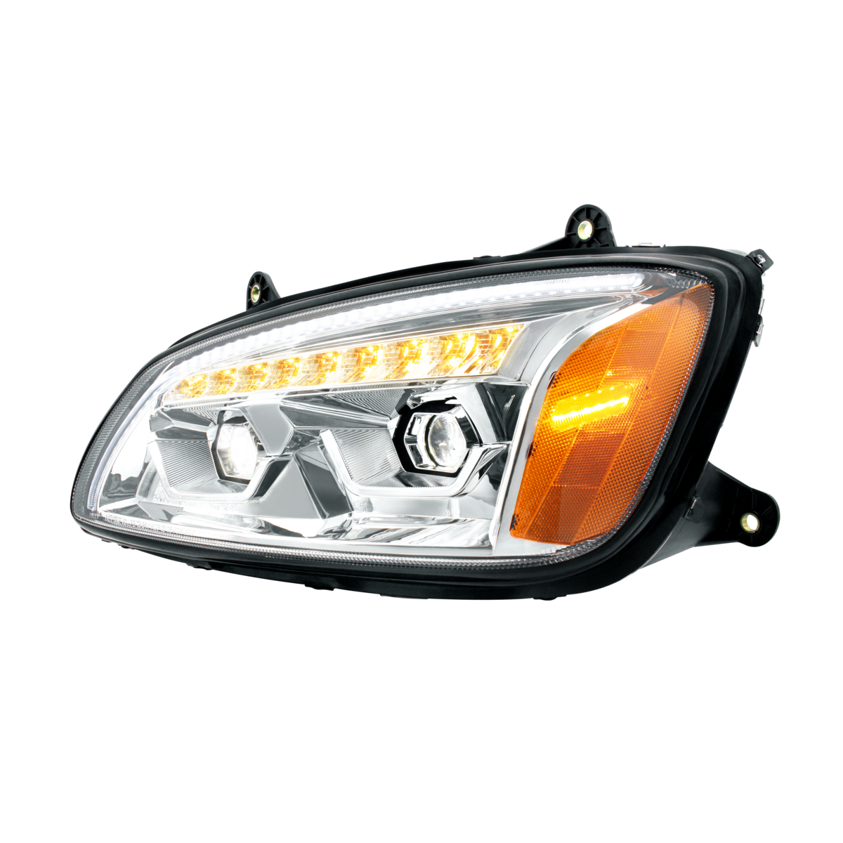 Bundle (2pcs): LED Chrome Projection Headlight With Sequential Turn Signal For 2008-2017 Kenworth T660-Driver and Passenger