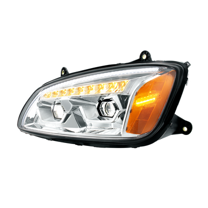 Bundle (2pcs): LED Chrome Projection Headlight With Sequential Turn Signal For 2008-2017 Kenworth T660-Driver and Passenger