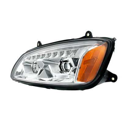 Bundle (2pcs): LED Chrome Projection Headlight With Sequential Turn Signal For 2008-2017 Kenworth T660-Driver and Passenger
