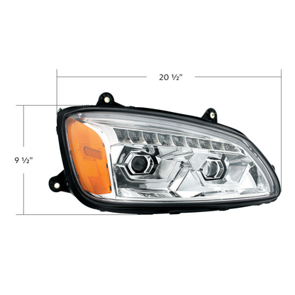 Bundle (2pcs): LED Chrome Projection Headlight With Sequential Turn Signal For 2008-2017 Kenworth T660-Driver and Passenger