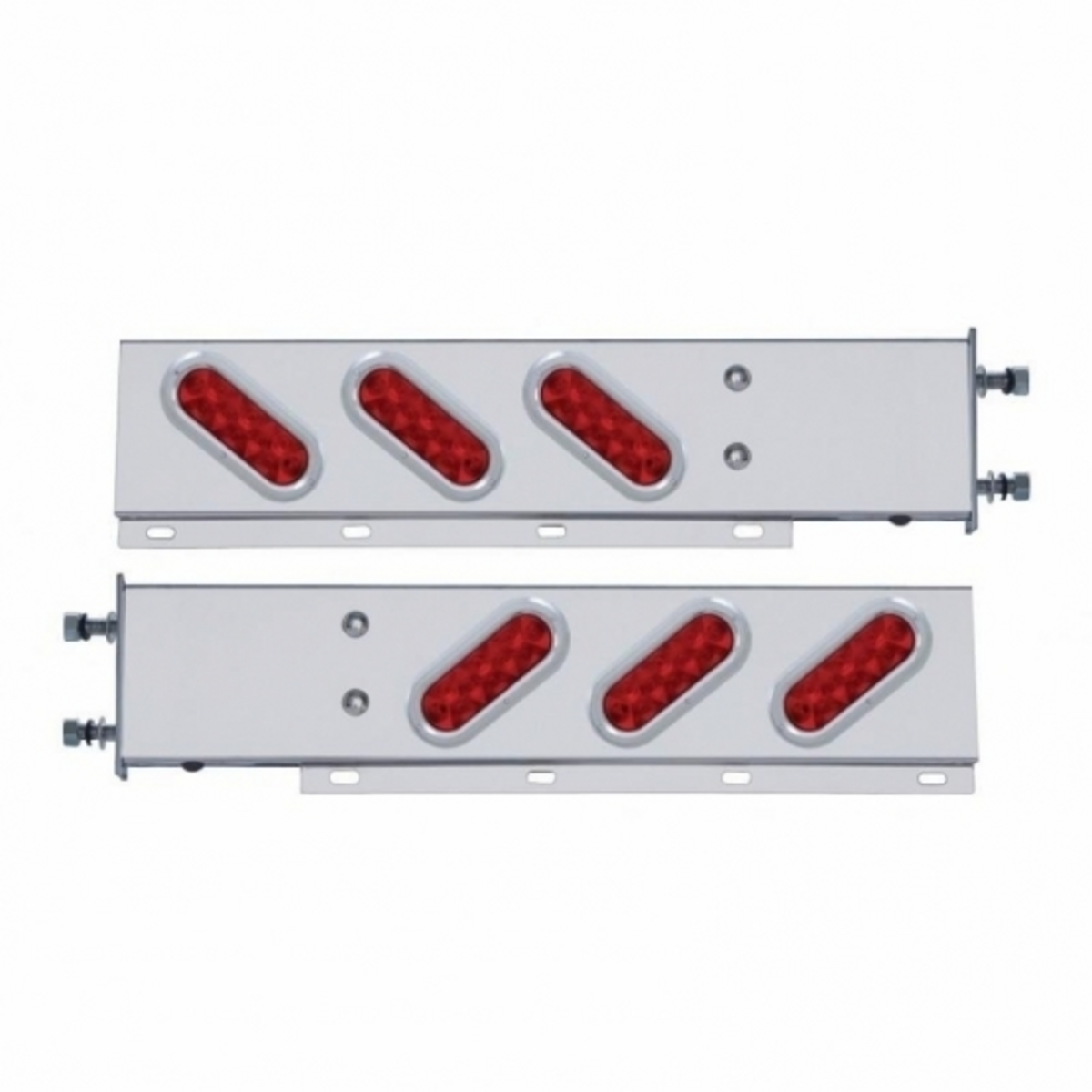 3-3/4" Bolt Pattern SS Spring Loaded Bar With 6 Oval 10 LED Lights & Bezel -Red LED & Lens (Pair)