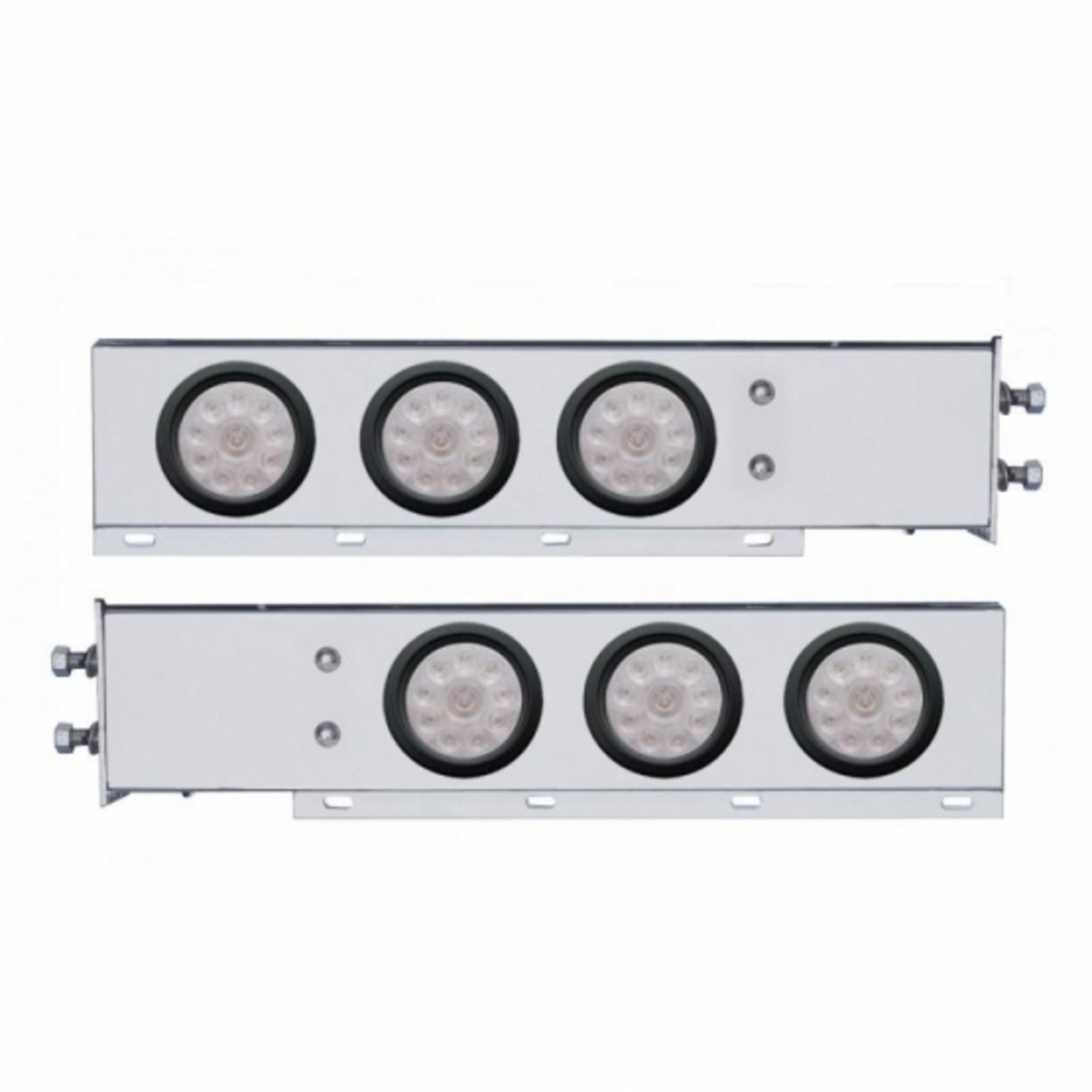 2.5" Bolt Pattern Chrome Spring Loaded Bar W/6X 4" 10 LED Lights -Red LED/Clear Lens (Pair)