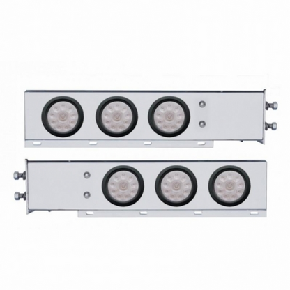 2.5" Bolt Pattern Chrome Spring Loaded Bar W/6X 4" 10 LED Lights -Red LED/Clear Lens (Pair)