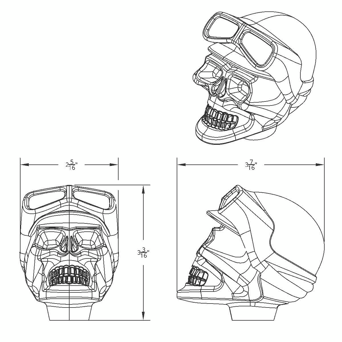 Skull Biker 1/2"-13 Thread-on Shift Knob - Chrome(Bulk)