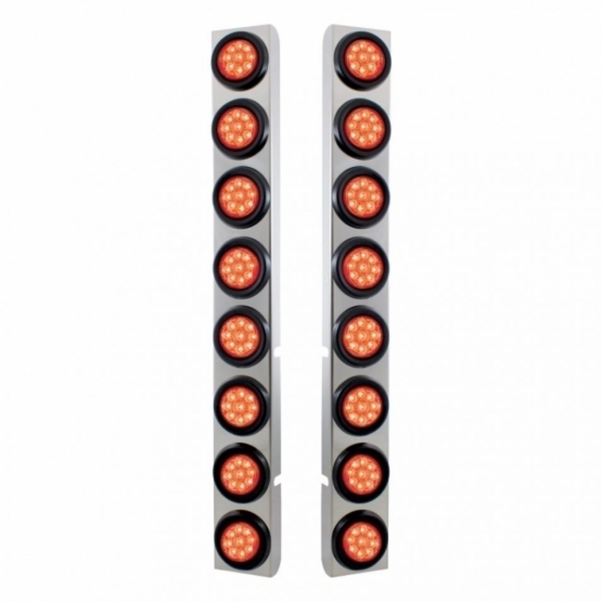 SS Rear Air Cleaner Bracket With 16X 9 LED 2" Reflector Lights For Peterbilt-Red LED & Lens