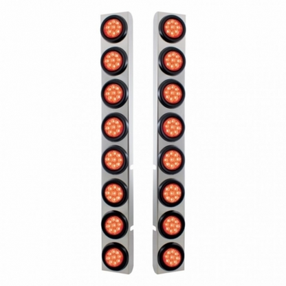 SS Rear Air Cleaner Bracket With 16X 9 LED 2" Reflector Lights For Peterbilt-Red LED & Lens