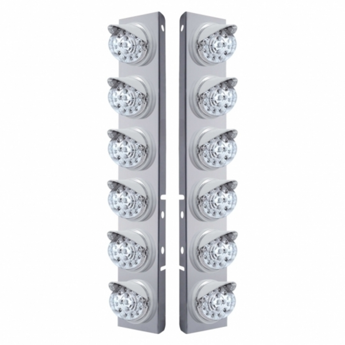 SS Front Air Cleaner Bracket With 12X 17 Amber LED Dual Function Reflector Lights & Visors For Peterbilt-Clear Lens