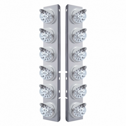 SS Front Air Cleaner Bracket With 12X 17 Amber LED Dual Function Reflector Lights & Visors For Peterbilt-Clear Lens