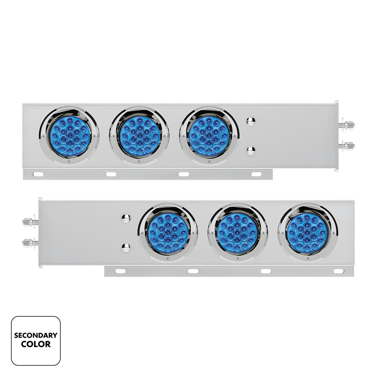 2" Bolt Pattern SS Spring Loaded Light Bar With 6X Double Fury 19 LED Lights & Visors-Red & Blue LED (Pair)