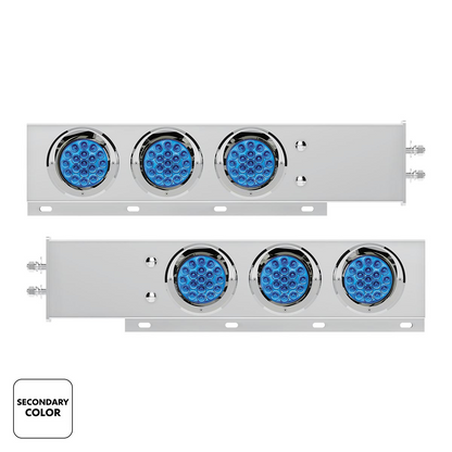 2" Bolt Pattern SS Spring Loaded Light Bar With 6X Double Fury 19 LED Lights & Visors-Red & Blue LED (Pair)