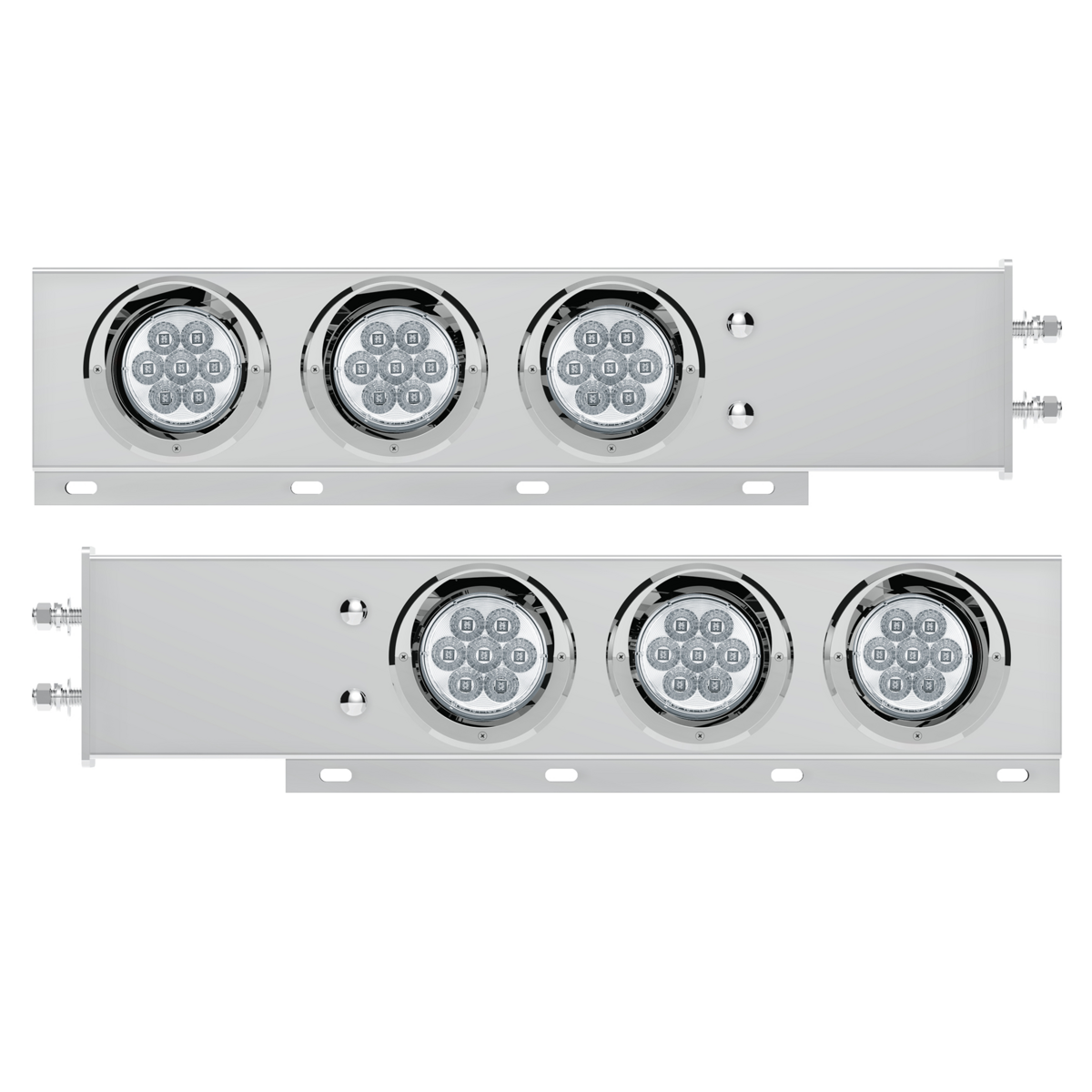 2.5" Bolt Pattern SS Spring Loaded Bar With 6X 4" 7 LED Lights & Visors -Red LED/Clear Lens (Pair)