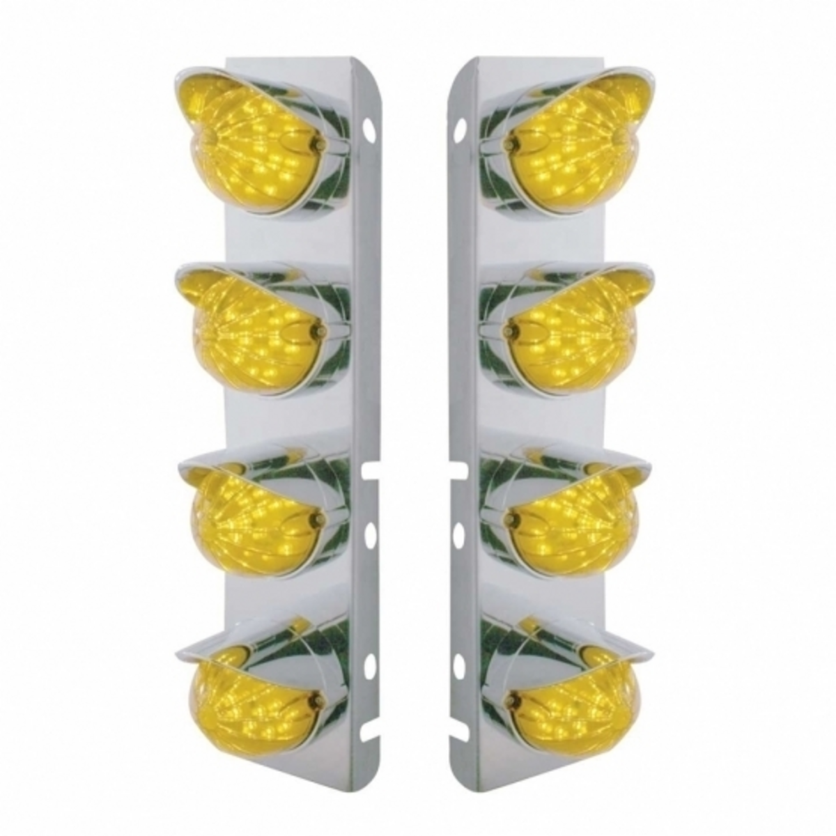 SS Front Air Cleaner Bracket With 8X 19 LED Bullet Style Lights & Visors For Peterbilt-Amber LED & Lens