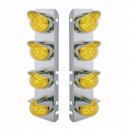 SS Front Air Cleaner Bracket With 8X 19 LED Bullet Style Lights & Visors For Peterbilt-Amber LED & Lens