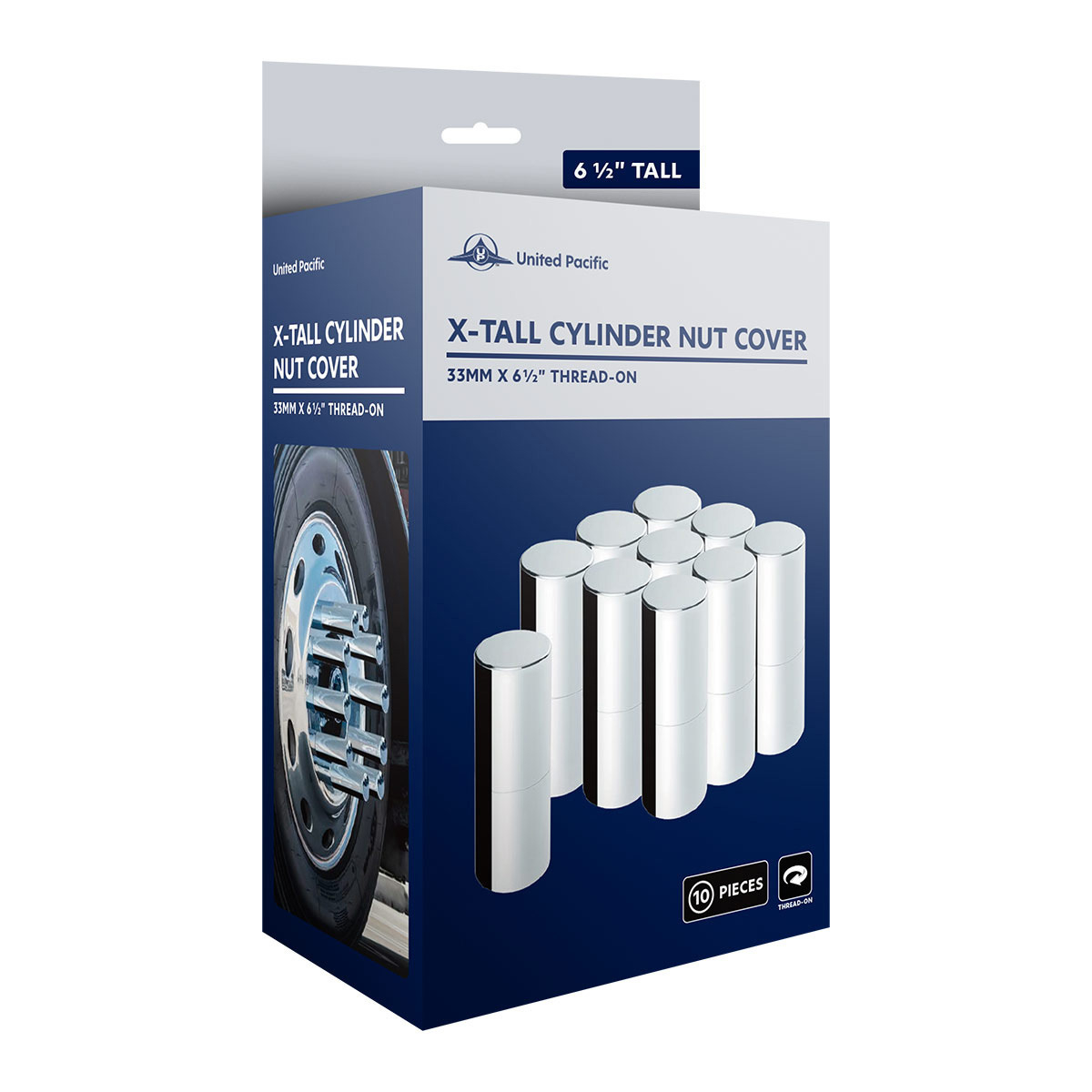 33mm X 6-1/2" Chrome Plastic Tall Cylinder Nut Cover - Thread-On (10 Pcs)