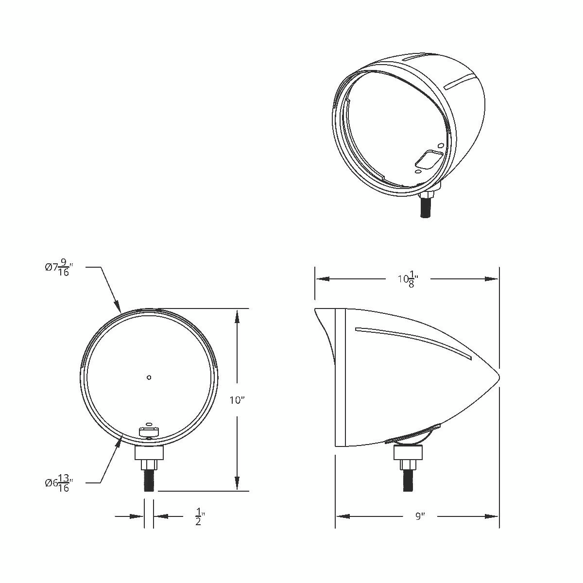 Black "BILLET" Style Groove Headlight Housing With Visor