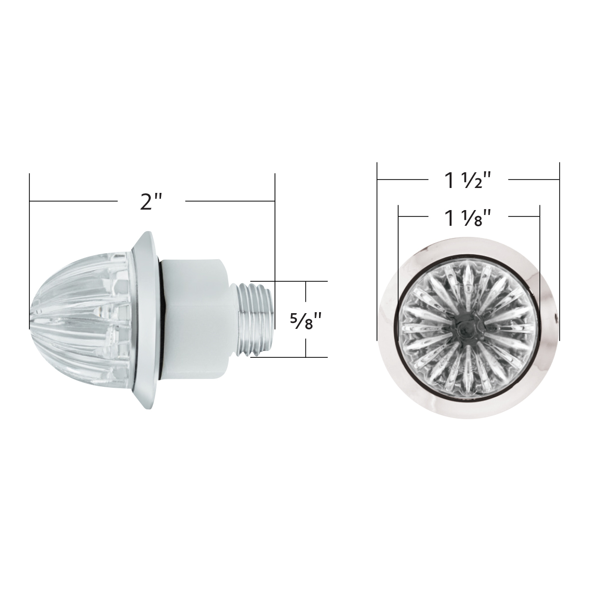 2 LED Dual Function 1-1/8" Watermelon Clearance/Marker Light - White LED/Clear Lens
