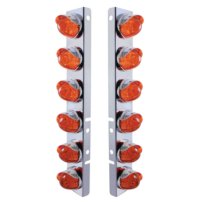 SS Front Air Cleaner Bracket With 12X LED Watermelon Lights & SS Visors For Peterbilt-Amber LED/Dark Amber Lens