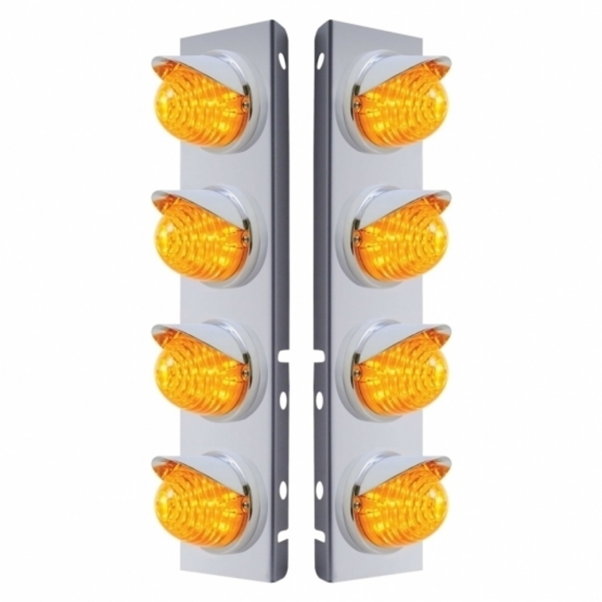 SS Front Air Cleaner Bracket With 8X 17 LED Beehive Lights & Visors For Peterbilt -Amber LED & Lens