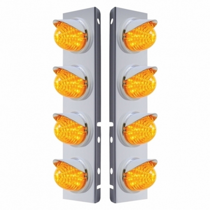 SS Front Air Cleaner Bracket With 8X 17 LED Beehive Lights & Visors For Peterbilt -Amber LED & Lens