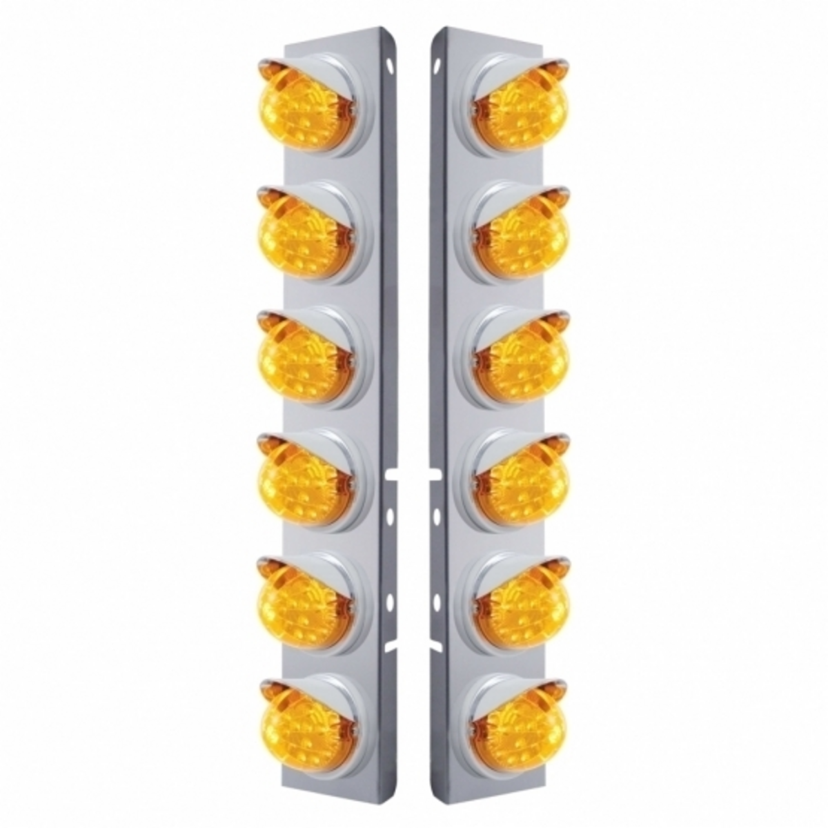 SS Front Air Cleaner Bracket With 12X 17 Amber LED Dual Function Reflector Lights & Visors For Peterbilt -Amber Lens