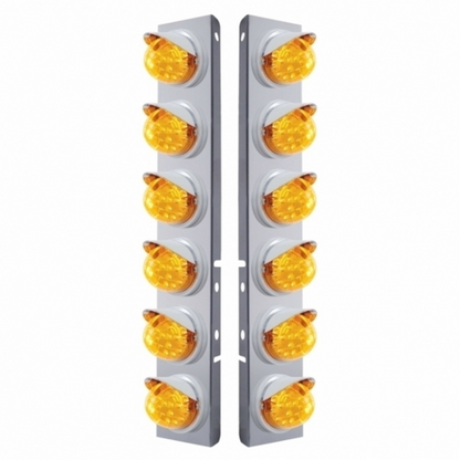 SS Front Air Cleaner Bracket With 12X 17 Amber LED Dual Function Reflector Lights & Visors For Peterbilt -Amber Lens