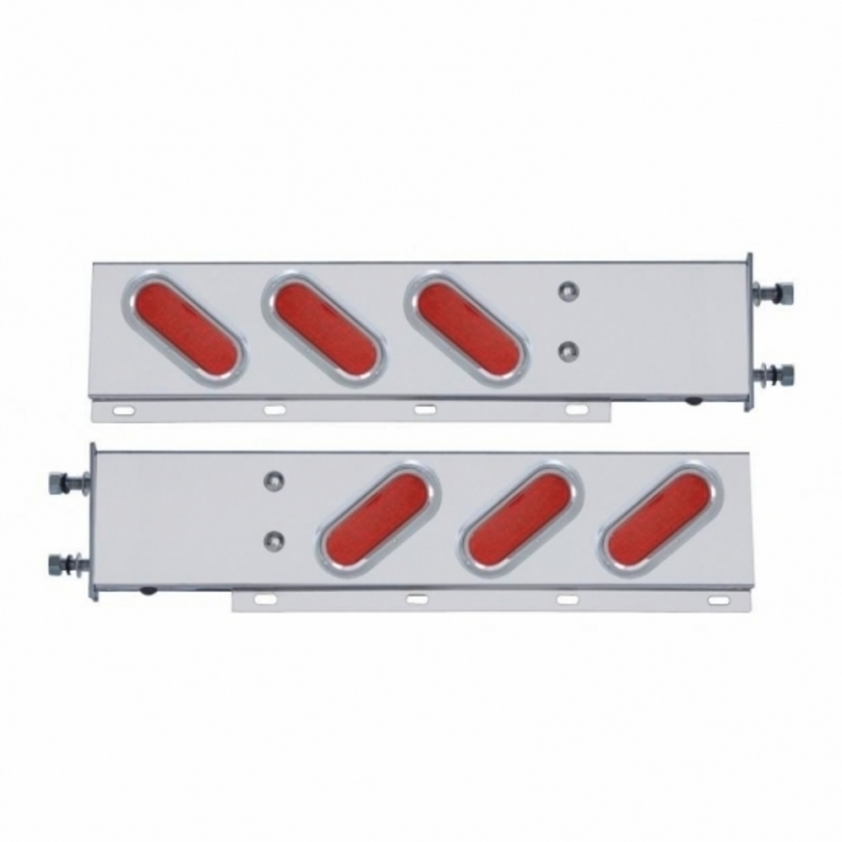 3-3/4" Bolt Pattern SS Spring Loaded Bar With 6" Oval 19 LED Lights & Visors -Red LED & Lens (Pair)