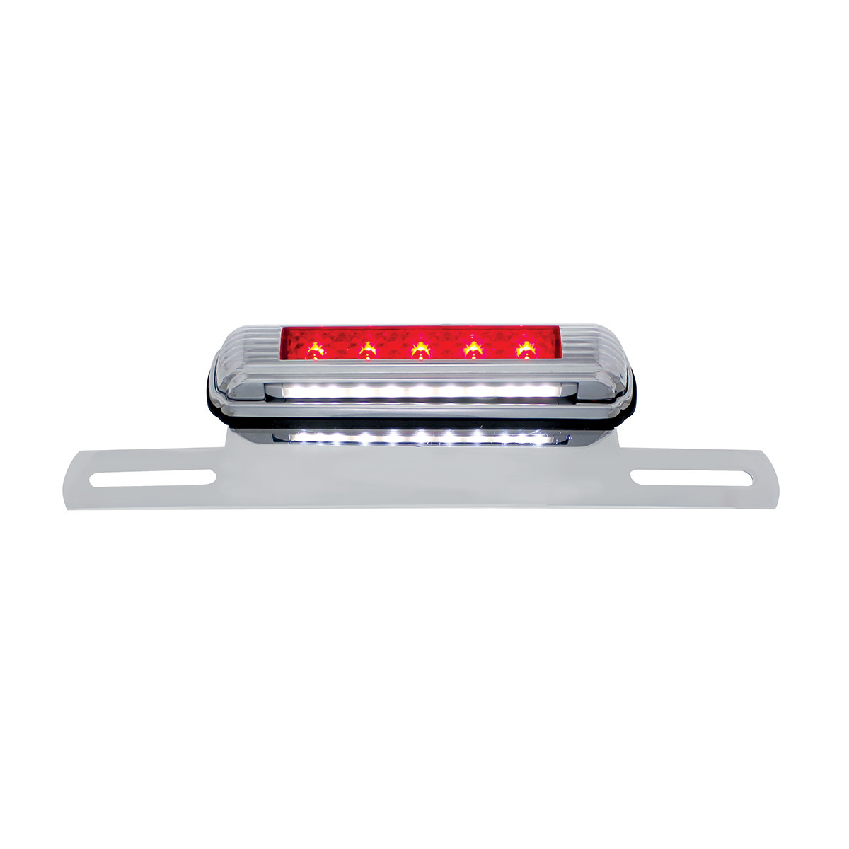 Chrome License Plate Light & Bracket With Red LED 3rd Brake Light - Red LED/Red Lens