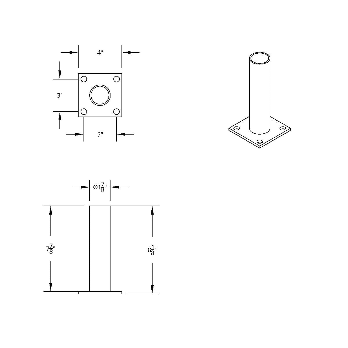 8" Quarter Fender Mounting Post - Flange Mount