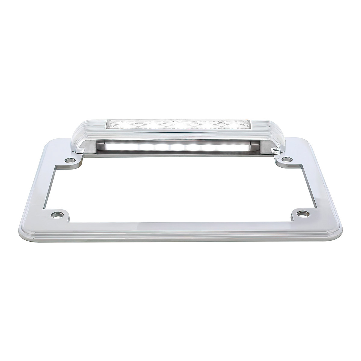 Chrome Motorcycle License Plate Frame With Back-Up Light - White LED/Clears Lens