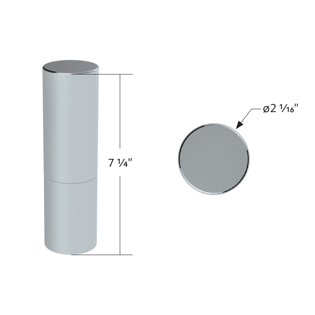 33mm X 7-1/4" Chrome Plastic Tall Cylinder Nut Cover - Thread-On (Bulk)