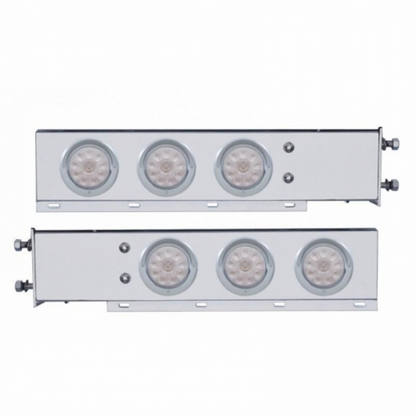 3-3/4" Bolt Pattern SS Spring Loaded Bar With 6X 4" 10 LED Lights & Visors -Red LED/Clear Lens (Pair)