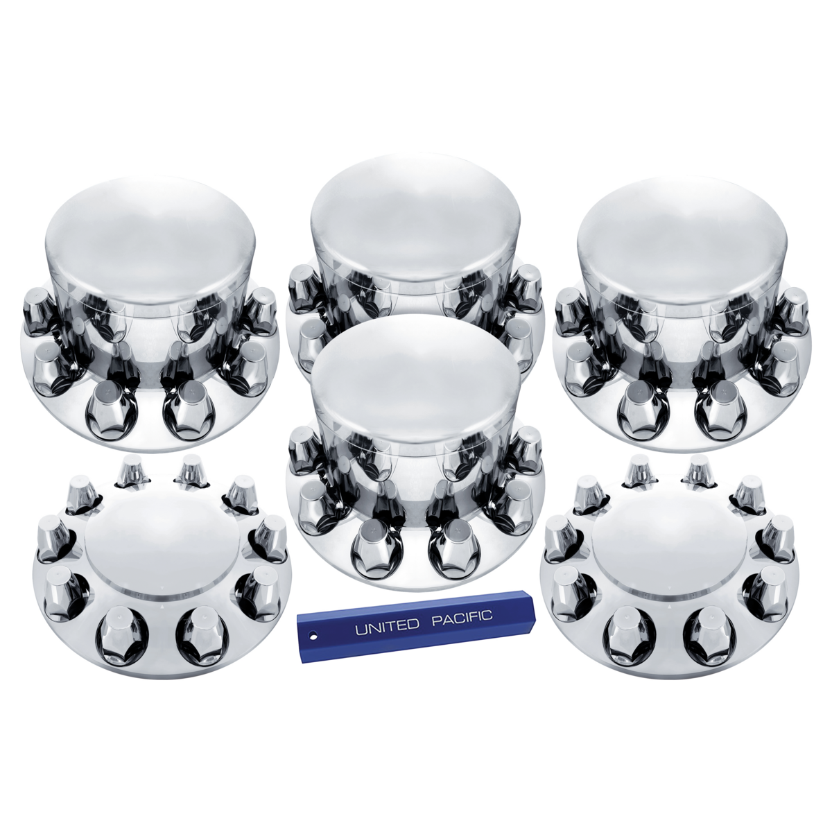 Dome Axle Cover Combo Kit With 33mm Standard Thread-On Nut Covers & Nut Cover Tool - Chrome