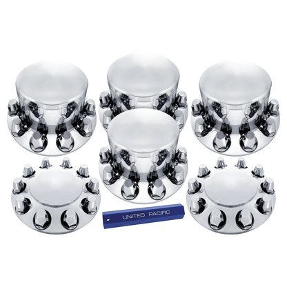 Dome Axle Cover Combo Kit With 33mm Standard Thread-On Nut Covers & Nut Cover Tool - Chrome