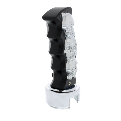 Skulls Pistol Grip Gearshift Knob With 13/15/18 Speed Adapter - Black/Chrome
