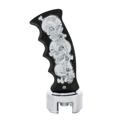 Skulls Pistol Grip Gearshift Knob With 13/15/18 Speed Adapter - Black/Chrome