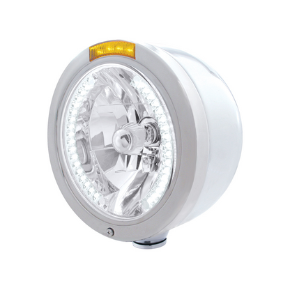 Stainless Steel Bullet Half Moon Headlight H4 With White LED & Dual Mode LED Signal-Amber Lens