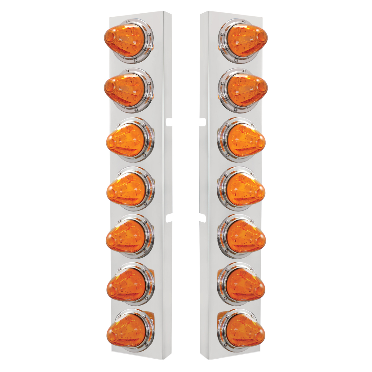 SS Front Air Cleaner Bracket With 14X 11 Amber LED Watermelon Lights & Bezel For KW Trucks -Amber Lens