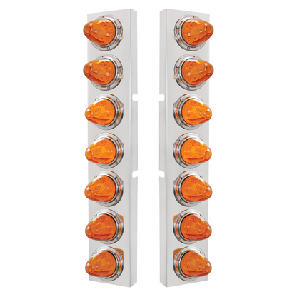 SS Front Air Cleaner Bracket With 14X 11 Amber LED Watermelon Lights & Bezel For KW Trucks -Amber Lens