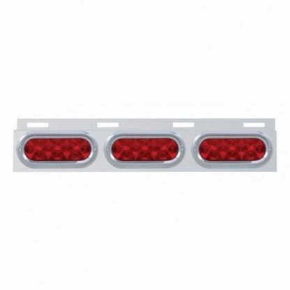 Stainless Top Mud Flap Plate With Three 10 LED Lights & Visor - Red LED/Red Lens (Each)